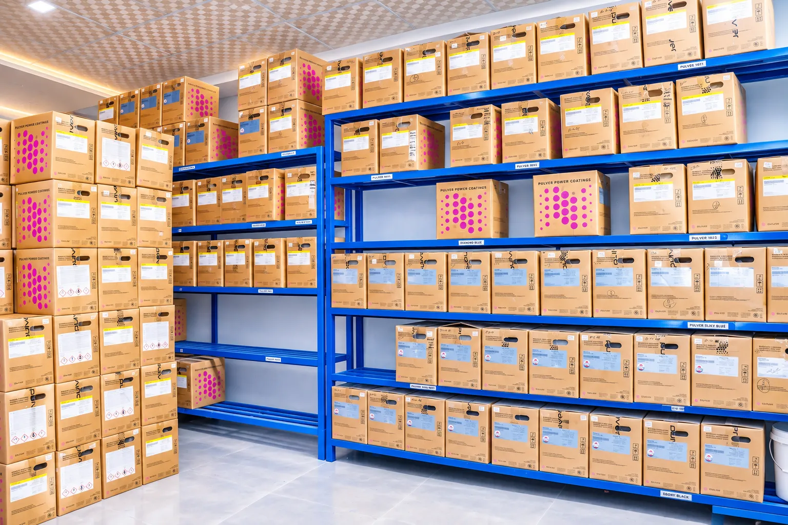 Powder coating chemical and coating storage area