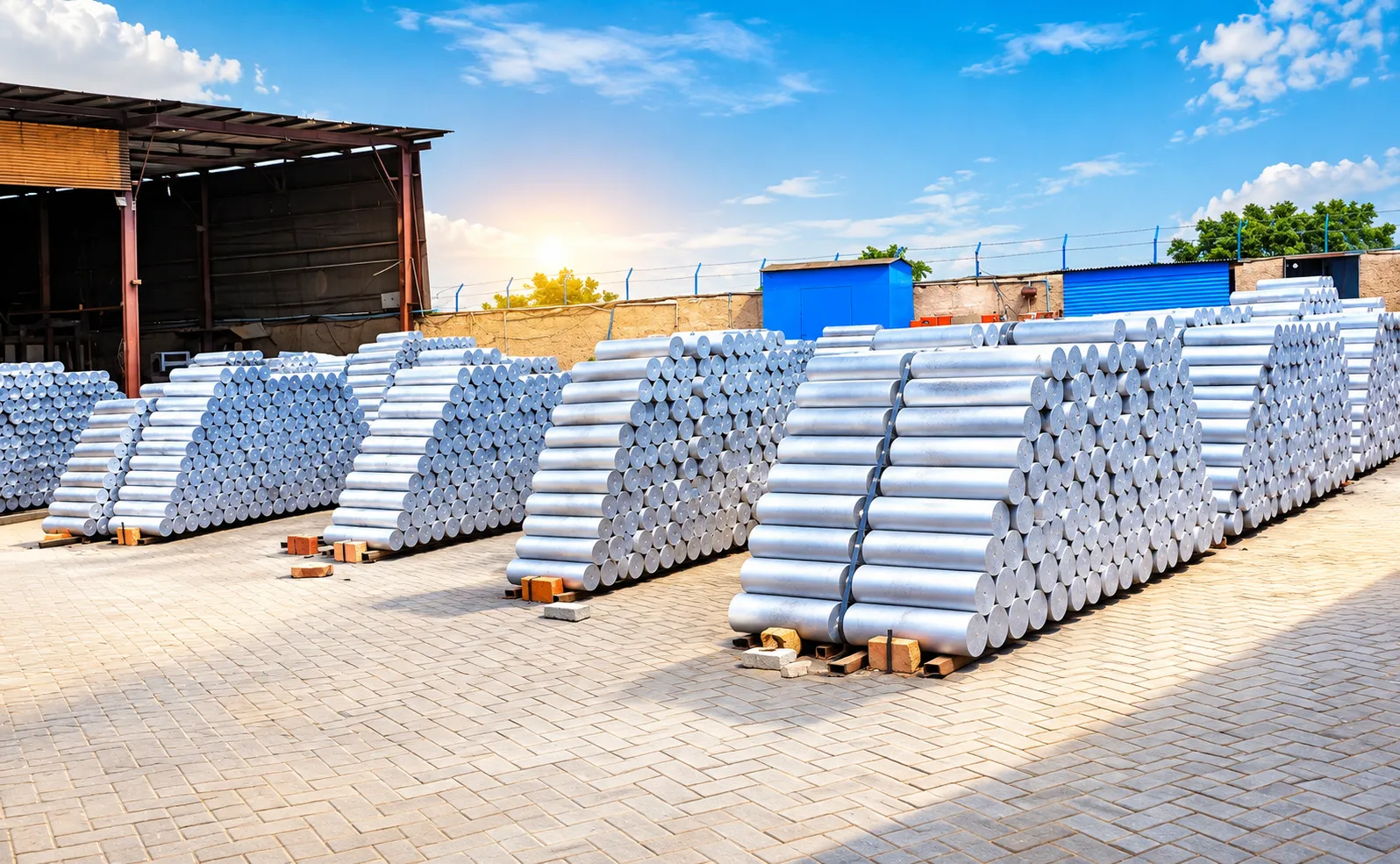 Raw aluminium billets stored at Pak Alumex yard