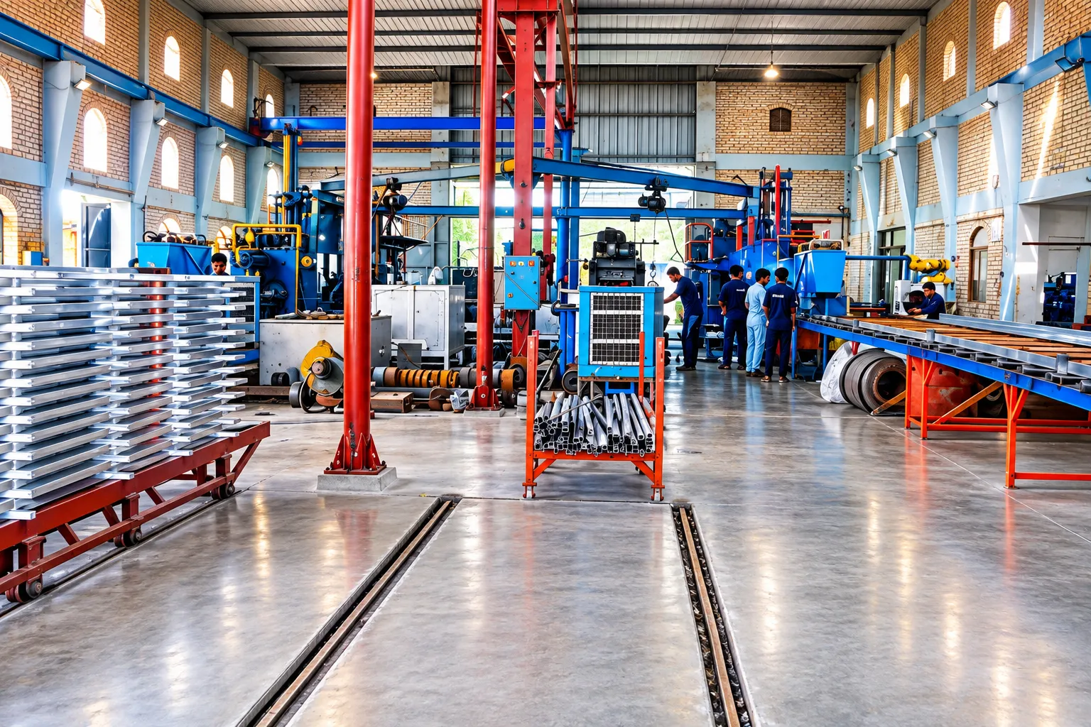 Factory aisle showing finished aluminium stock